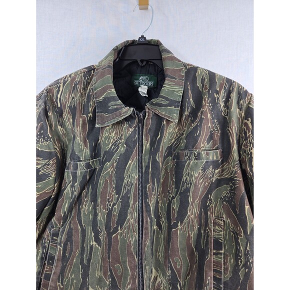 VTG Bass Pro Shops Outdoors Vertical Tiger Stripe Camo Hunting Coat Jacket Large - Picture 2 of 12
